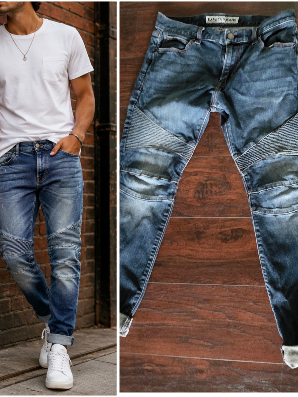 Express Men’s Slim Biker Jeans - Distressed Blue